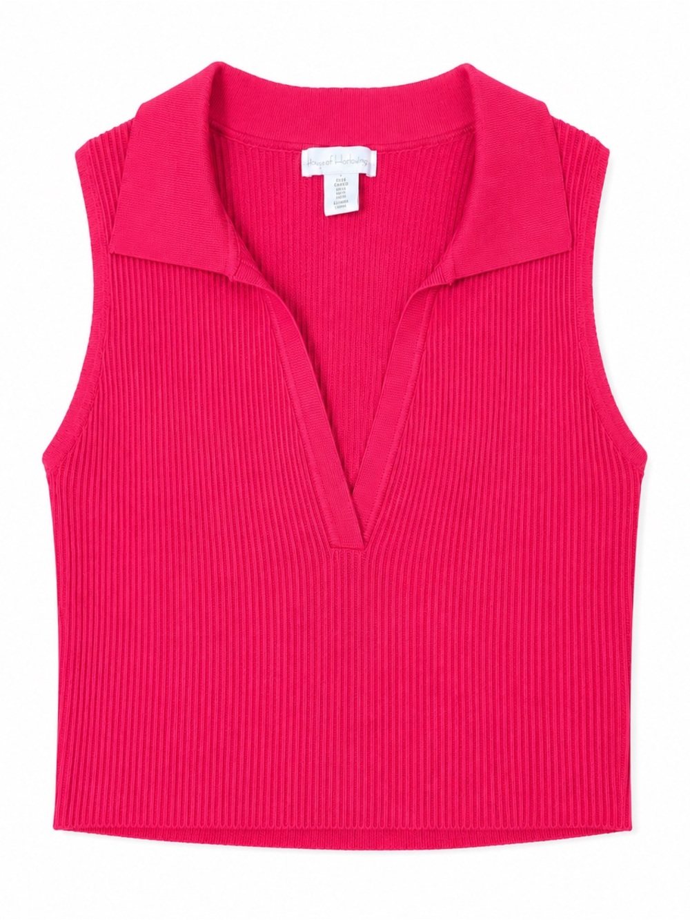 House of Harlow 1960 REVOLVE Hot Pink Ribbed Knit Sleeveless Polo Crop Tank Top